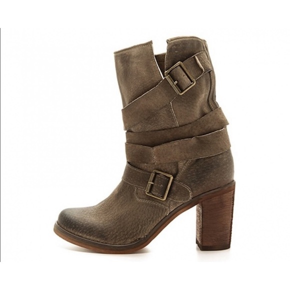 Jeffrey Campbell Ibiza Brown Gray Suede Leather France Wrap Strap Boots EUC 9.5 - Picture 1 of 11